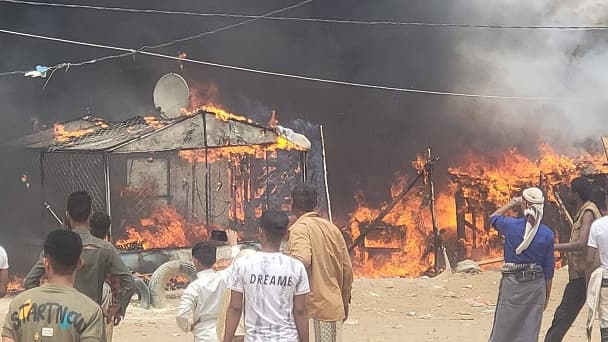 حريق يلتهم خيام نازحين بمخيم الجفينة  في مأرب دون خسائر بشرية