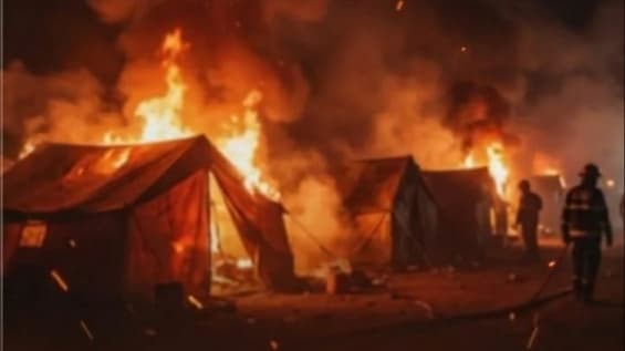 "حرائق متفرقة".. إصابة نازحين واحتراق خيام جراء حريق في مخيم بالضالع